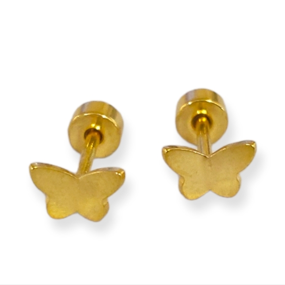 New Flatback Earrings Stainless Steel Butterfly Studs Gold Studs - Picture 2 of 7